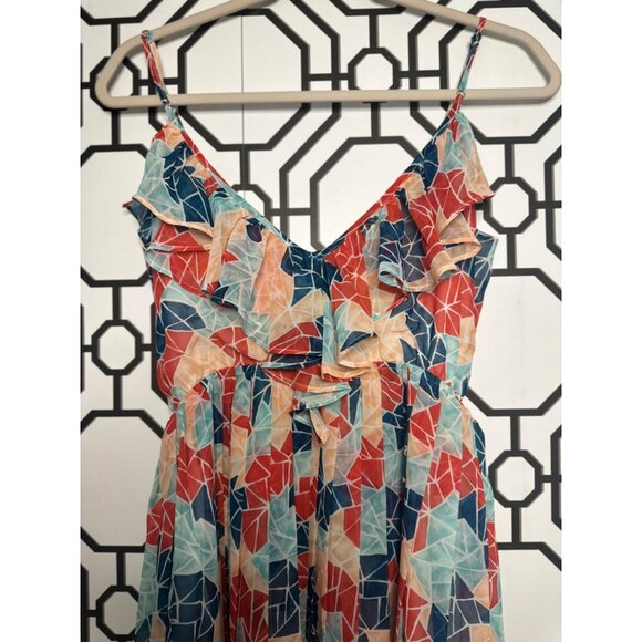 BCBG Generation Ladies Spaghetti Strap Flowy Flare Geometric Mini Dress SZ XXS - Picture 9 of 9